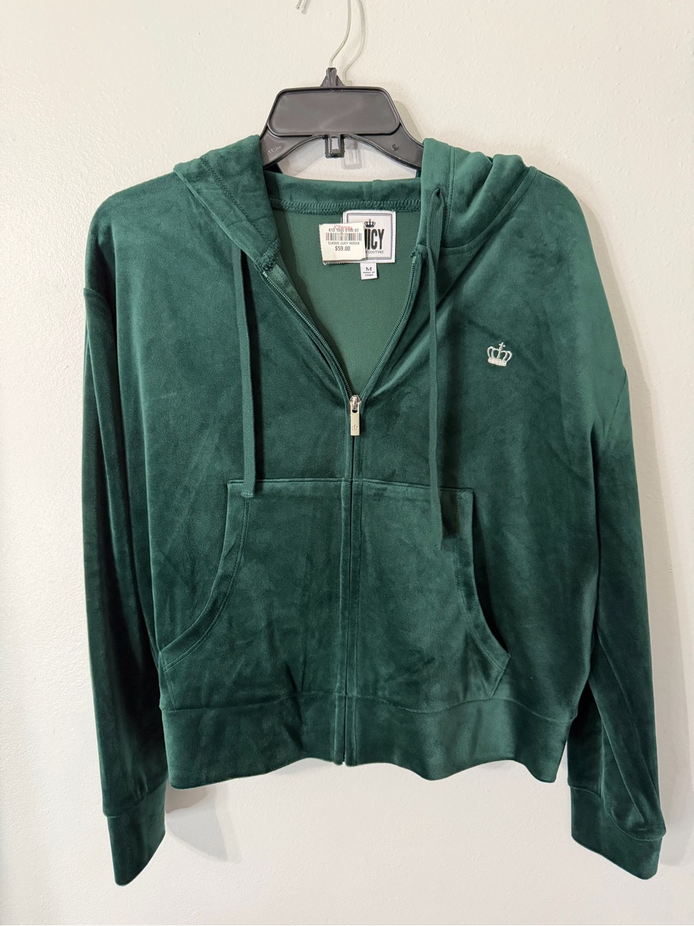 JUICY COUTURE Velour Zip Hoodie Jacket Logo Dark Green Size M